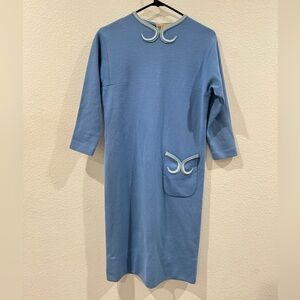 Vintage Francesca for Damon Made in Italy Knit Blue Mod Midi Sheath Dress 10